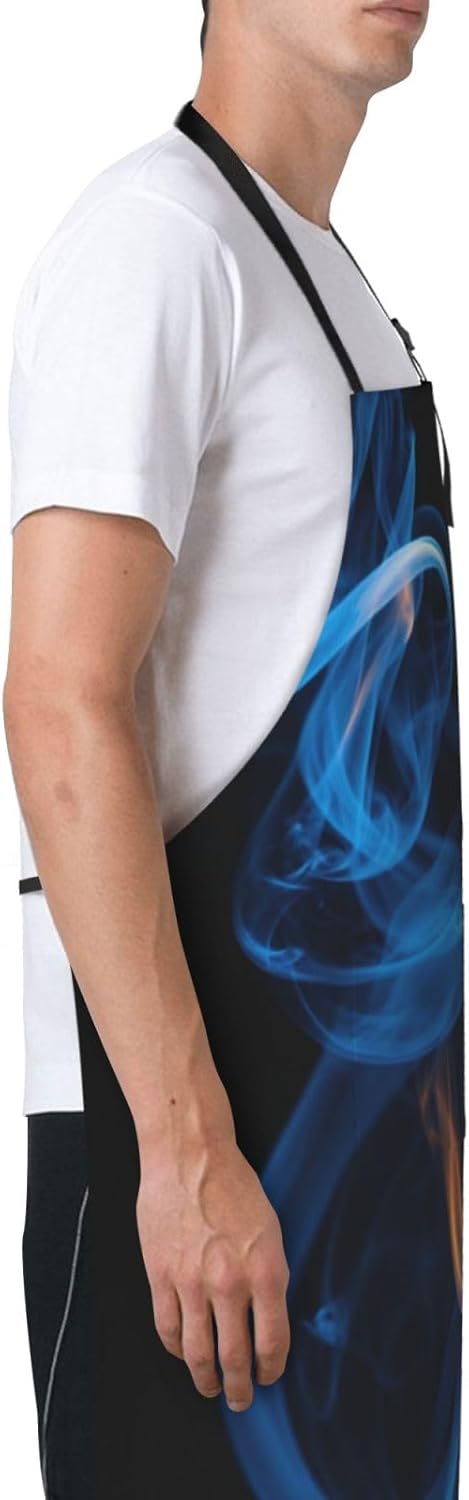 Blue Flame print Waterproof chef's apron with pocket apron for kitchen