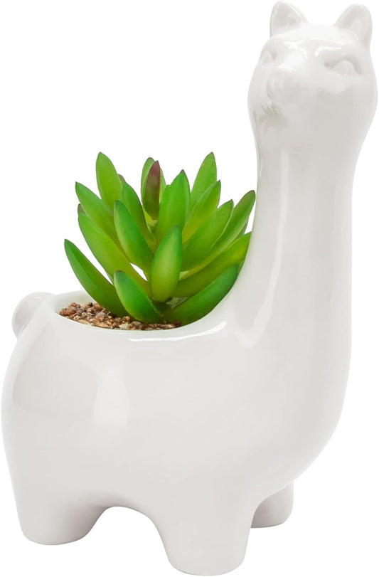 Torre & Tagus Animal Garden Ceramic Llama Faux Potted Succulent Home Decor Accent Piece for Living Room Counter Top Mantle Bookshelf Office Desk, Sedum
