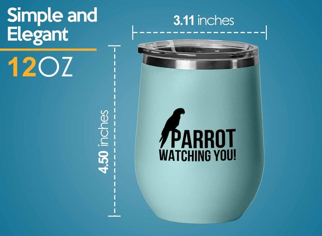 Birding Teal Edition Wine Tumbler 12oz - Parrot watching you - Bird Feeder Backyard Birdwatcher Gifts Birding Bird Lover
