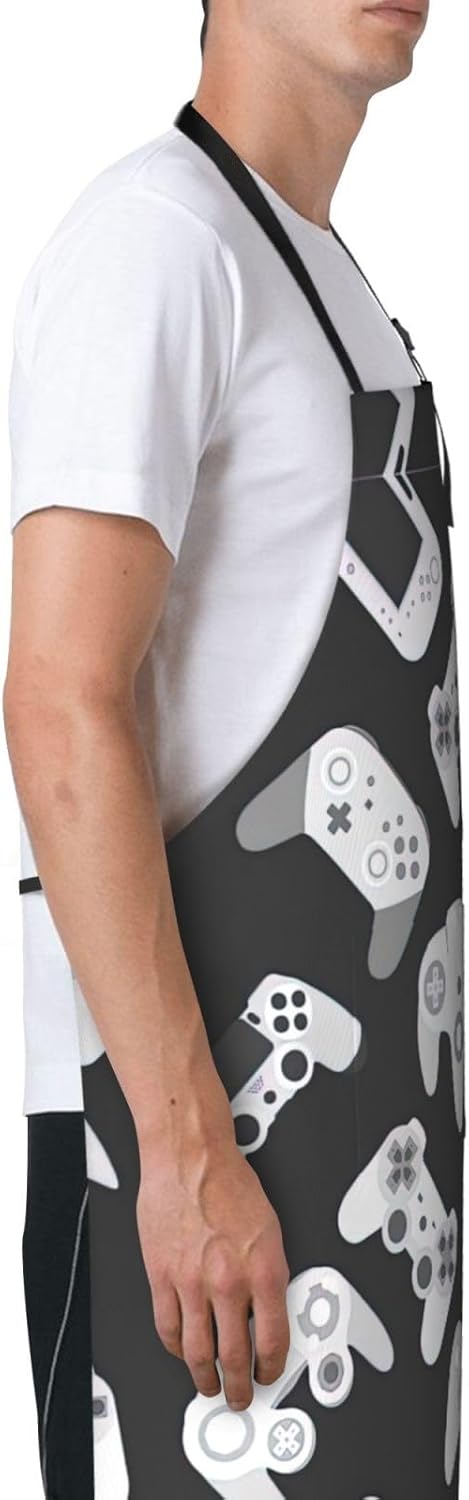 Game Controller Print 28x33 In Adult Kitchen Apron with Pockets Versatile Chef Smock for Cooking Baking