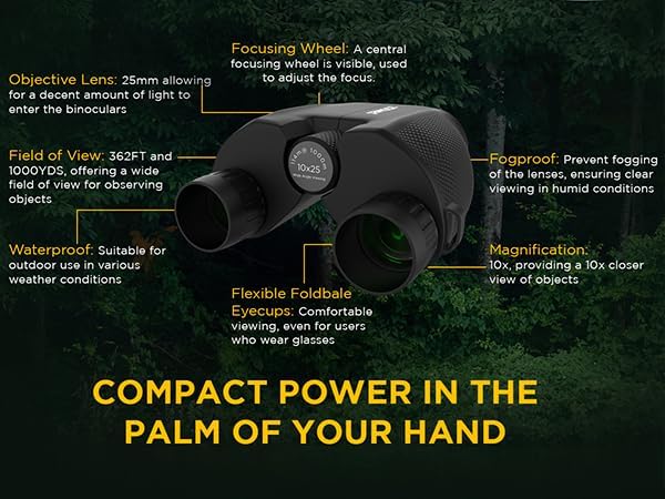 10x25 High-Powered Compact Binoculars for Adults – Long Range Bird Wat