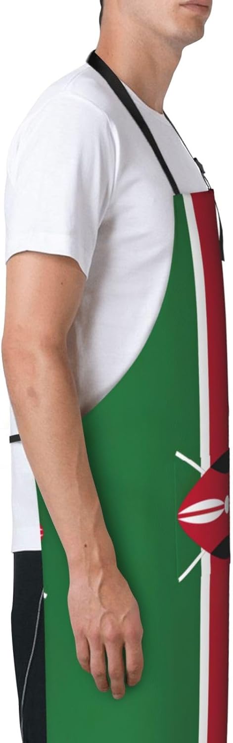 Flag of Kenya Print 28 x 33in Waterproof Apron with Pockets Fashionable Versatile Smock for Baking