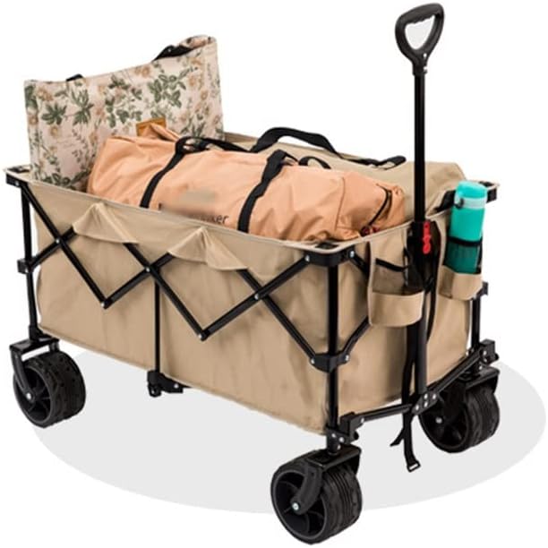 HBJWOV 180L Foldable 7 Inch Wheel Outdoor Portable Adjustable Length Pull-Cart Camp Trolley Camping Equipment Storage Cart