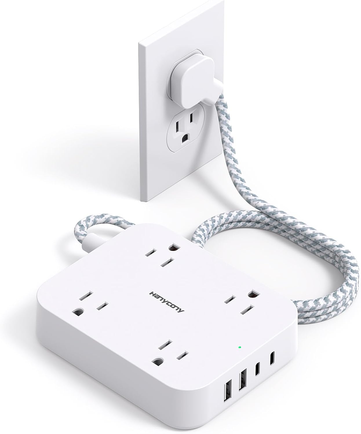 Flat Plug Extension Cord, HANYCONY 5ft Power Strip with 4 USB Ports(2 