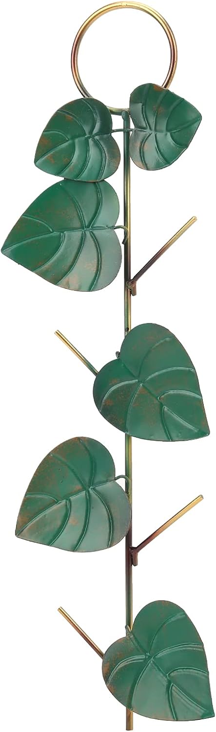Pilipane Bird Feeder Metal Hummingbird Feeder Outdoor Hanging Type with Anti Coating for Garden Yard Decoration Green Leaves Design 45cm Length