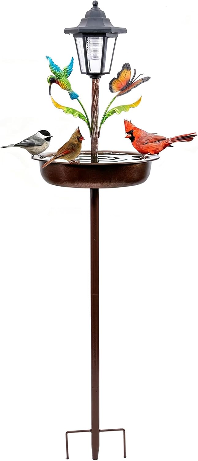 Topadorn 42 inch Solar Metal Bird Bath for Outside, Vintage Freestanding Birdbaths & Birdfeeder, Birdbaths for Garden Patio Yard Lawn Decor