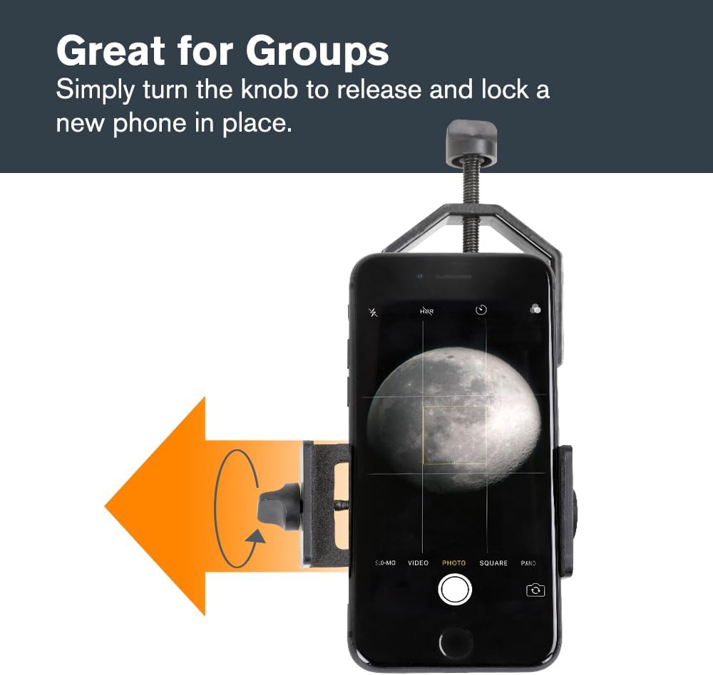 Celestron – Smartphone Adapter for Telescope, Binoculars & Spotting Scopes – Capture Images & Video Through Your Optics – Simple, Durable, Metal Body - Compact and Travel-Friendly