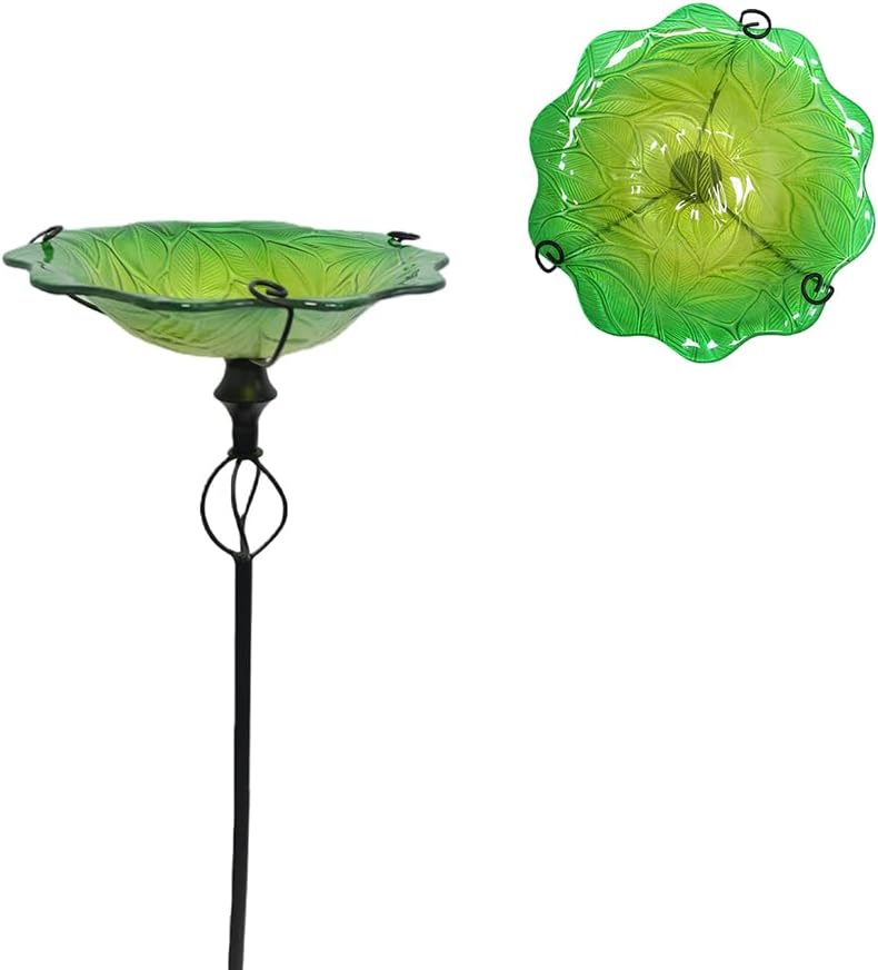 HONGLAND Bird Bath for Outside,Hanging Glass Bird Feeder for Outdoor Garden Lawn Yard Decor-Nave Blue