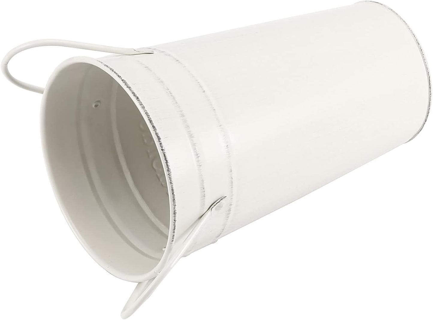MOUYAT 4 Packs 8 Inch Vintage Metal Galvanized Flower Vase, Tall Galvanized Metal Planter Bucket with Handles, Farmhouse French Bucket for Centerpiece Wedding Decor, Floral Arrangements, White Cream
