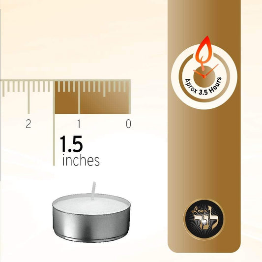L'ner Tea Light Candles – Set of 100 Unscented Tea Lights – Burns Aprx. 4 Hours – Party & Ambience Candles – Restaurant Decorations