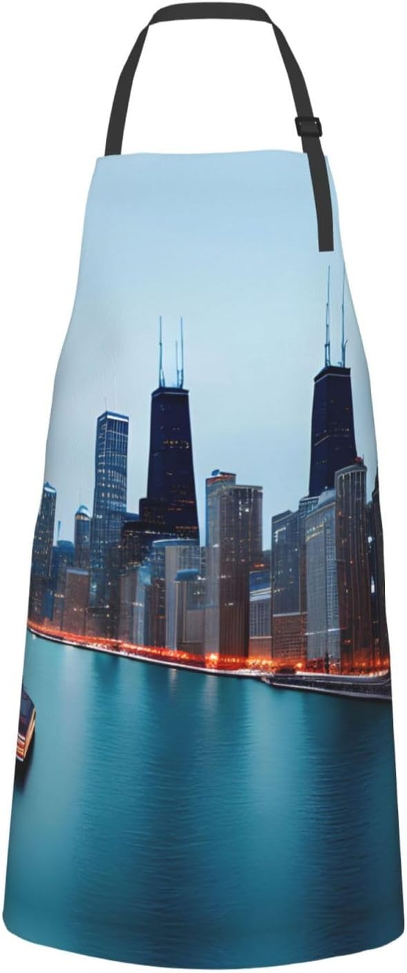 Chicago Print Laundry apron 28x33 In Waterproof Kitchen Apron with Pockets for Cooking Baking