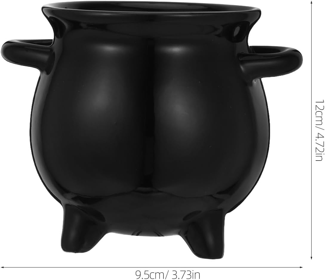 BESTOYARD Halloween Candy Jar Ceramic Cauldron Planter Small Pot for Kitchen Storage and Party Treats Unique Witch Design