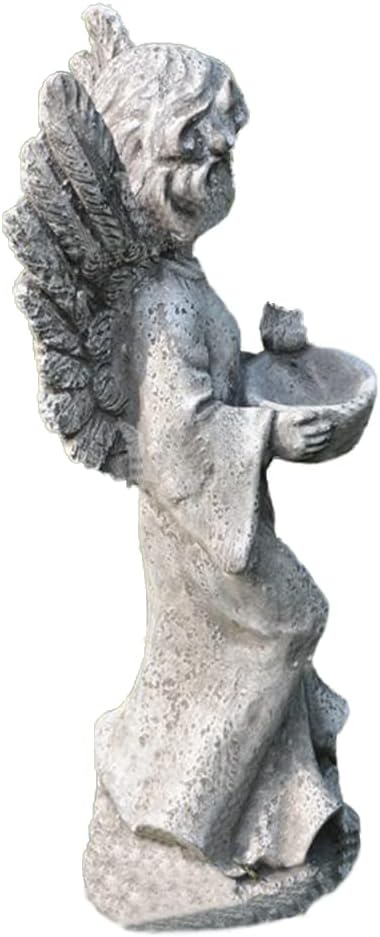 Resin Small Angel Birdfeeder Statuary with Bird Decor,Distressed Bird Feeder Stand for Indoor Outdoor