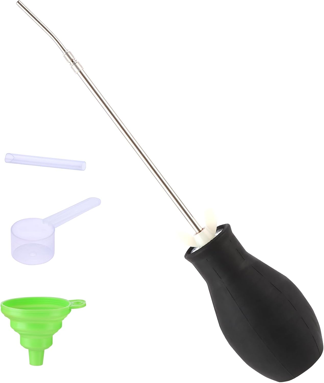 Diatomaceous Earth Powder Duster with Extendable Metal Tube (5" to 22") & Threaded Seal - Leak-Proof Bulb Sprayer for Garden, Home, Pet Area Insect Control - Includes Funnel & Scoop