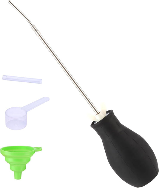Diatomaceous Earth Powder Duster with Extendable Metal Tube (5" to 22") & Threaded Seal - Leak-Proof Bulb Sprayer for Garden, Home, Pet Area Insect Control - Includes Funnel & Scoop