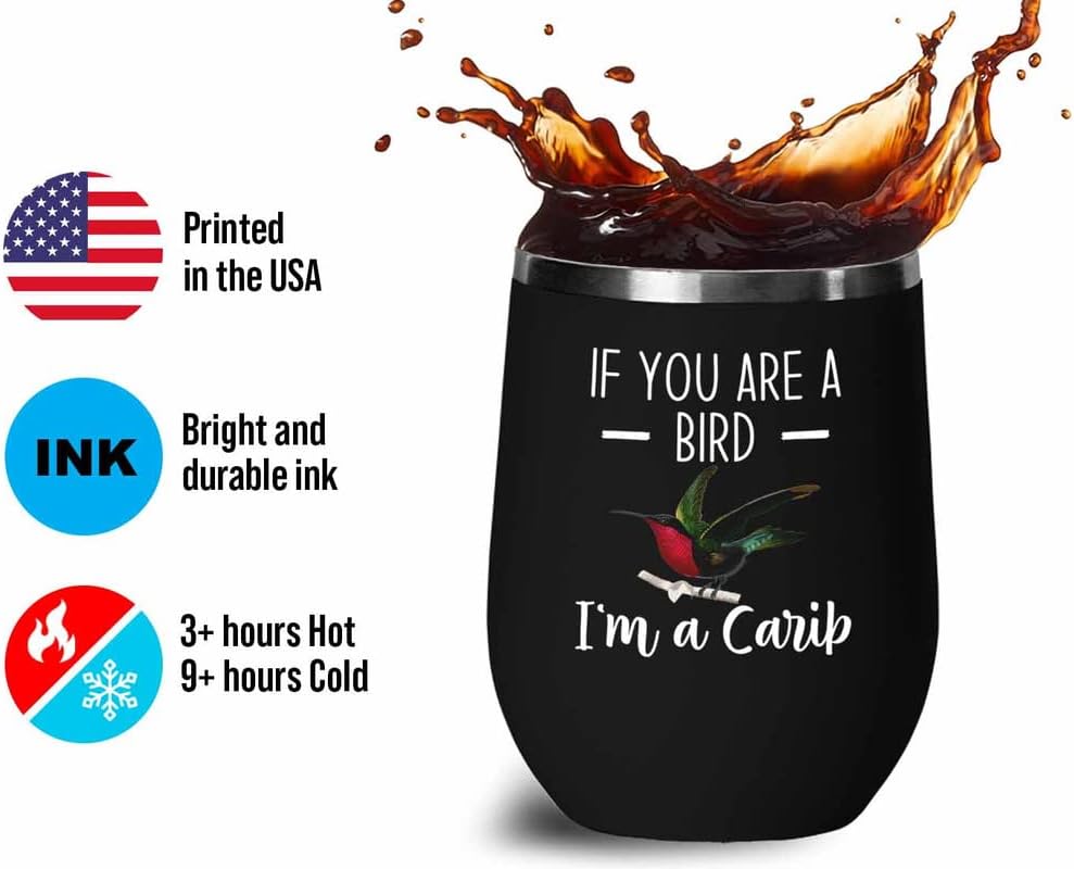 Bird Lover Black Edition Wine Tumbler 12oz - Bird and Carib - Hummingb