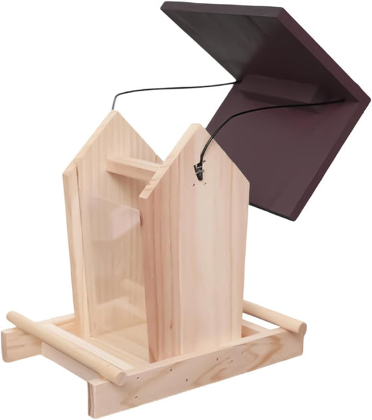Wooden Bird Feeder, Treat Bowl with Standing Pole, Top Rope Hanging Bird House Feeder, Outdoor Accessory for Balcony Patio Garden Backyard Fence Birds Watching Pet Lover Wildlife Viewing