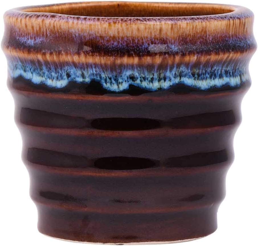 Indian Shelf Handmade Ceramic Multicolor Striped Glazed Pot Pack of 1 