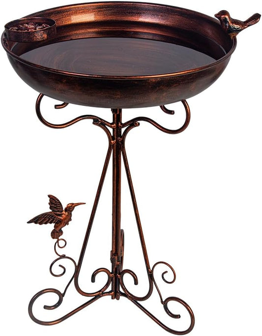 VEWOGARDEN Metal Bird Bath for Outside Garden Vintage Birdbath Standing Bird Baths with Bird Feeder for Yard Patio Lawn Decor, Antique Bronze
