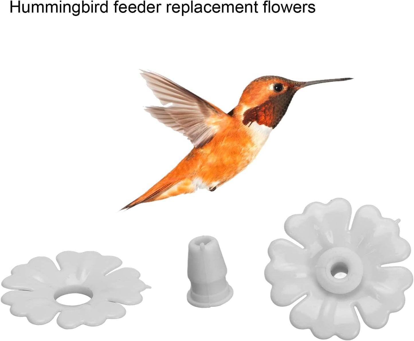Pwshymi Hanging Bird Feeding Ports Replacement Parts, Feeding Port Replacement Parts, Compatible Hanging Hummingbird Feeder Flowers Plastic for Garden (White)