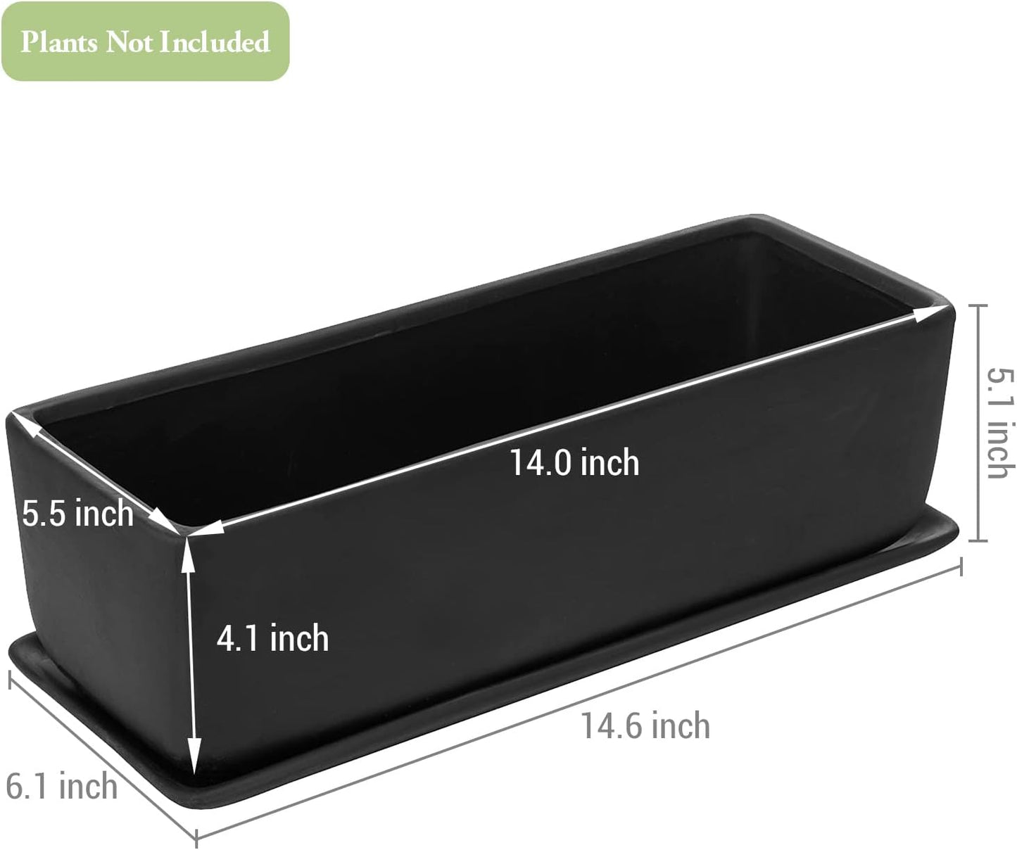 MyGift 14 Inch Ceramic Indoor Plant Pot, Rectangular Succulent Planter