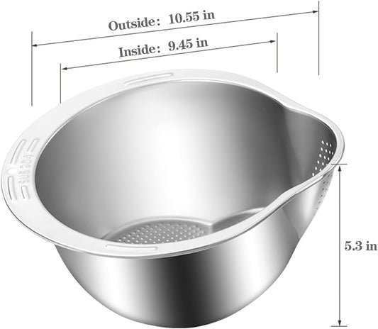 Rice Washer Strainer Bowl - 4-in-1 Washing Bowl for Quinoa, Stainless 