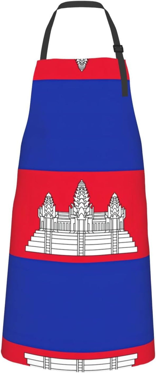 Cambodia Flag print Waterproof chef's apron with pocket apron for kitchen cooking baking barbecue and gardening