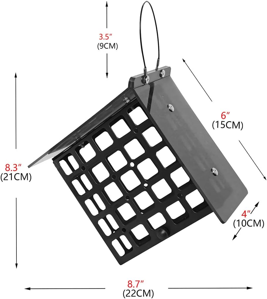 Suet Cage Bird Feeder for Outdoors - Hanging Outside or on Window - Easy DIY Assembly with Clear Roof Rain Proof - Basket for Woodpecker, Chickadee, Nuthatch