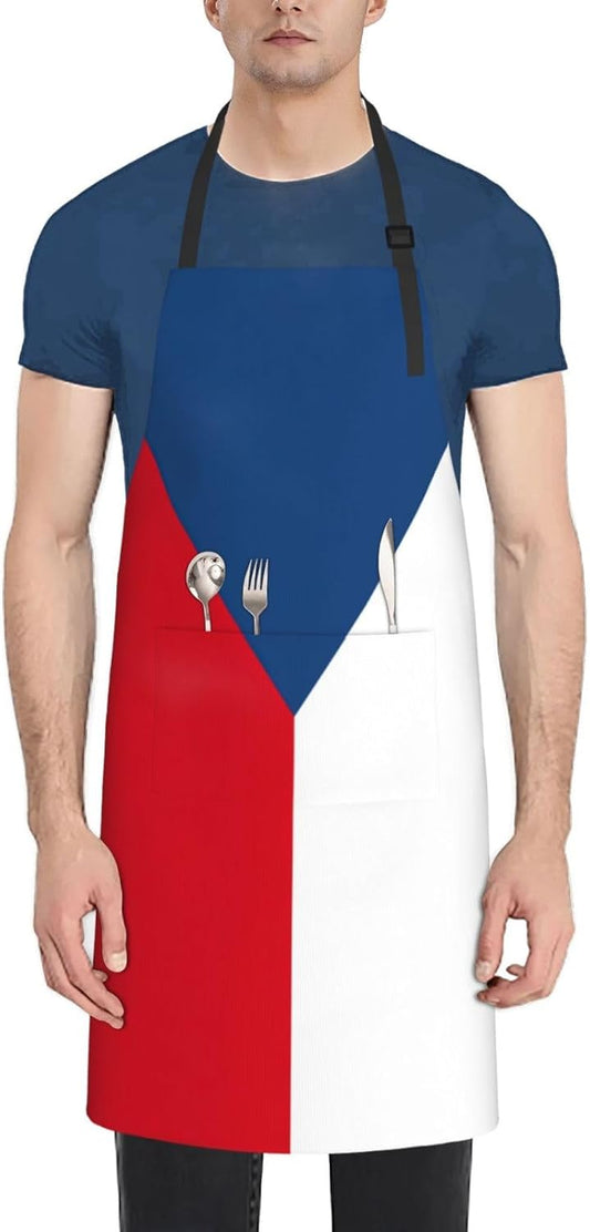 Flag of the Czech Republic print Waterproof chef's apron with pocket apron for kitchen cooking baking barbecue and gardening