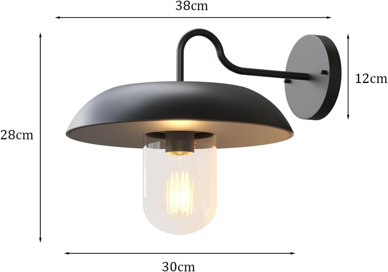 Exterior Wall Sconce, Solar Gooseneck Outdoor Lamp with Industrial Waterproof Lantern Design, Black Metal Mounted Lighting Fixture for Porch Patio Garage Garden Entryway Gate Cottage