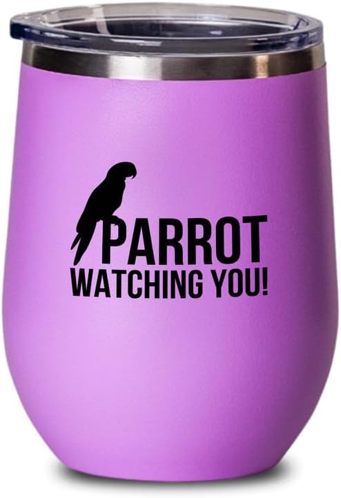 Birding Pink Edition Wine Tumbler 12oz - Parrot watching you - Bird Feeder Backyard Birdwatcher Gifts Birding Bird Lover