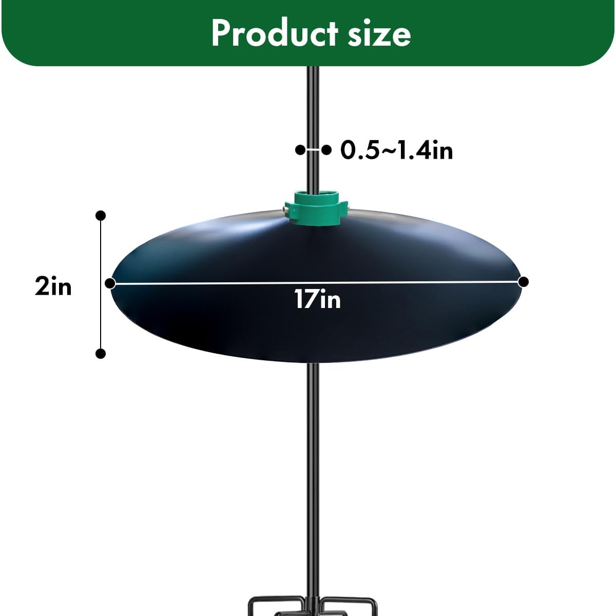 One-Piece 17" Metal Squirrel Baffle - Solid Steel Guard for Bird Feeder Poles & Hanging Feeders | Chew-Proof, No Assembly | 2 Installation Options-Black