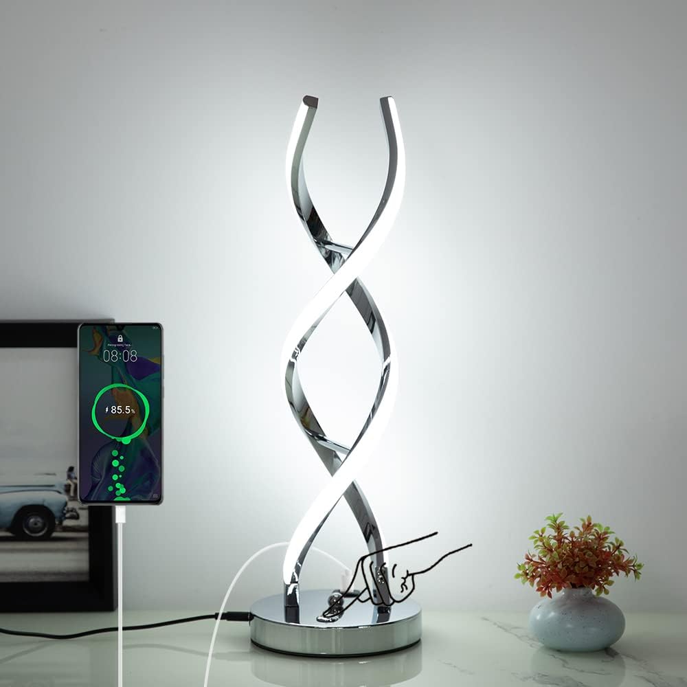 LED Modern Table Lamp, Stepless Dimmable Spiral Table Lamps for Bedroo