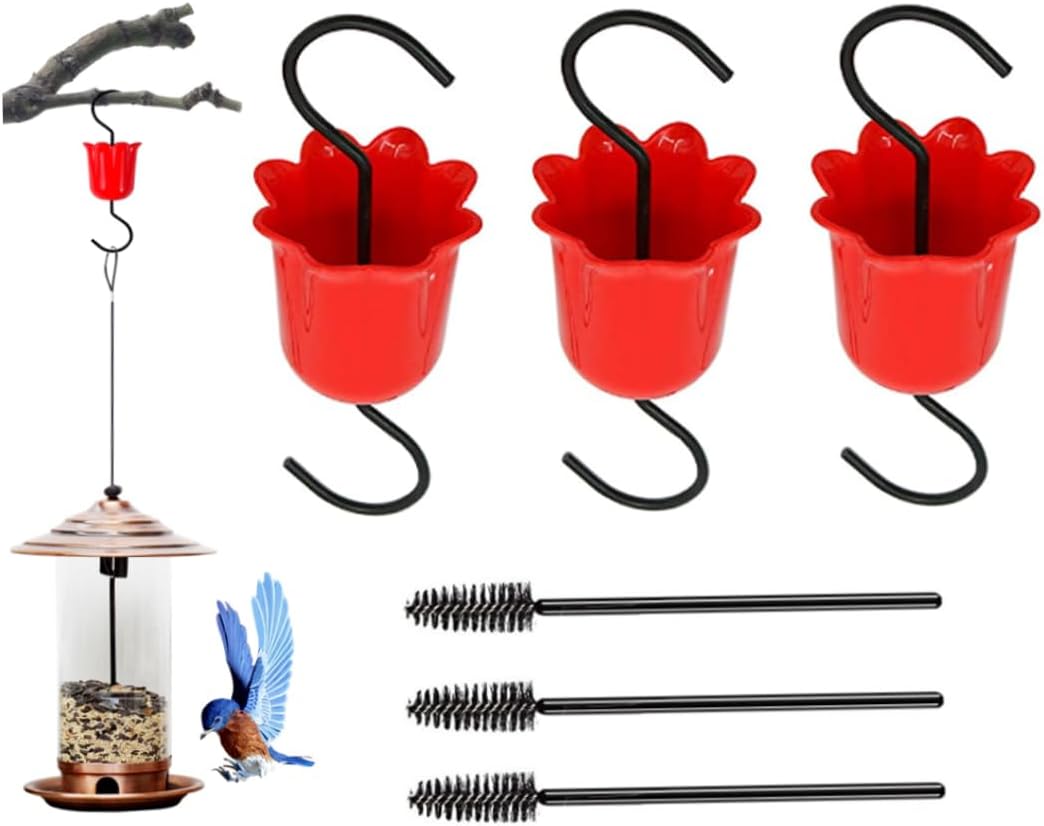Ant Guard for Hummingbird Feeder Ant Moat Hook with Brush Bird Feeder Accessory for Outdoor Oriole Feeder 3Sets Red Spring Gardening Tool