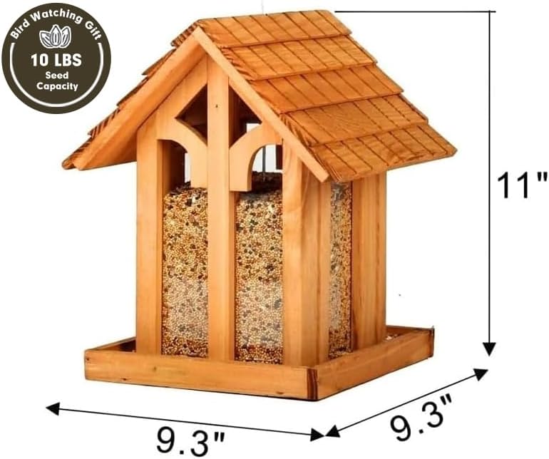 Large Bird Feeder for Outside Clearance, Hanging Birdfeeder for OutdoorCedar Wood Wild Bird Feeder- Holiday Delight, 10 Lbs Seed Capacity Wood Birdfeeder. (Chalet)