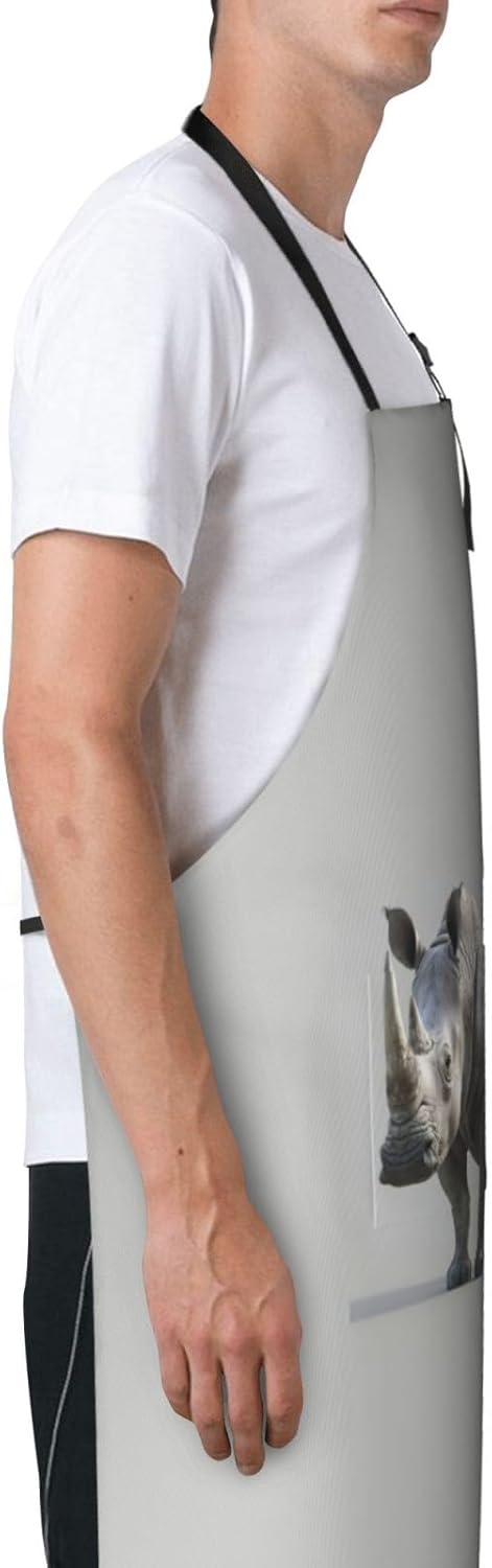 animal rhino print Waterproof chef's apron with pocket apron for kitchen cooking baking barbecue and gardening