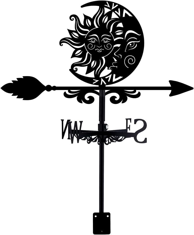 SUPERDANT Sun and Moon Weathervane Totems Weather Vane for Yard Metal Wind Vanes Roof Mount for Outside Garden Black Weathervanes Farmhouse Farm Barn Sheds Patio Outdoor Decorations Gifts