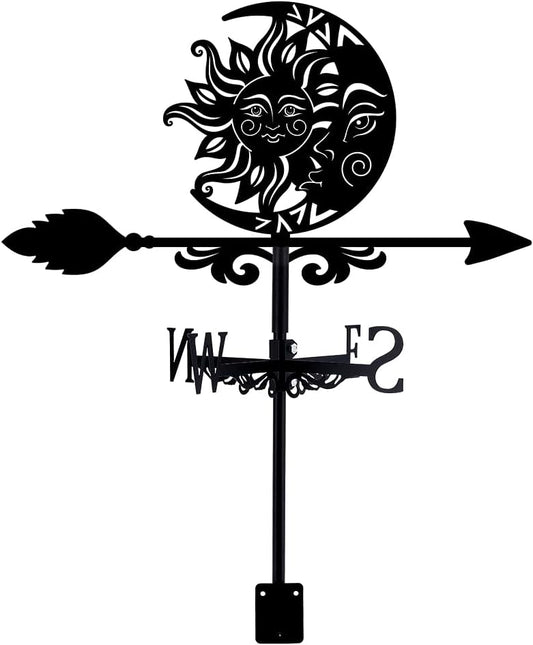 SUPERDANT Sun and Moon Weathervane Totems Weather Vane for Yard Metal Wind Vanes Roof Mount for Outside Garden Black Weathervanes Farmhouse Farm Barn Sheds Patio Outdoor Decorations Gifts