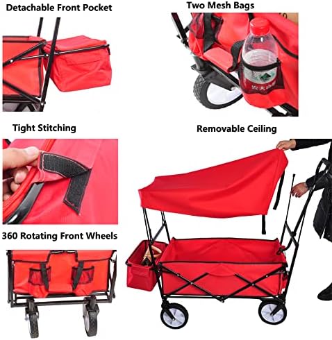 Collapsible Wagon Cart, Folding Garden Shopping Beach Cart Folding Wag