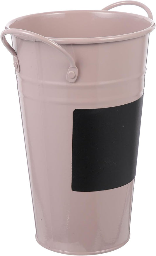 PRETYZOOM Iron Flower Bucket with Small Blackboard, Metal Plant Storage Organizer and Decorative Flowerpot Vase, Light Purple Succulent Planter for Home Garden Décor