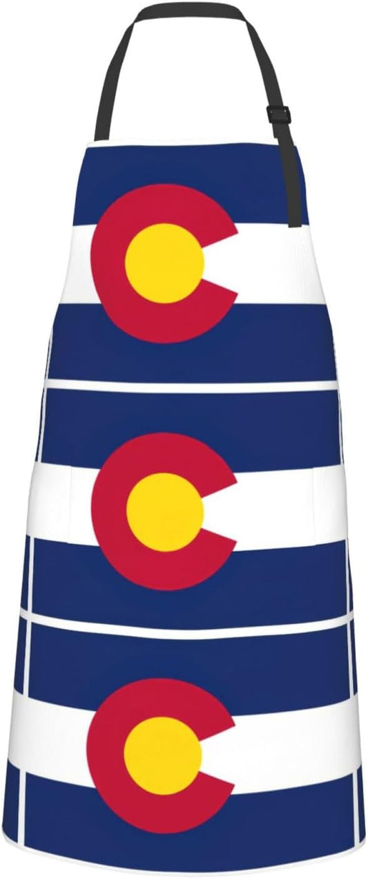 Colorado state flag print Waterproof chef's apron with pocket apron for kitchen cooking baking barbecue and gardening