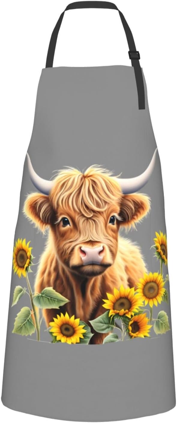 YANYU Cute Cow Print 28x33 In Kitchen Apron Stylish Chef Apron with Po