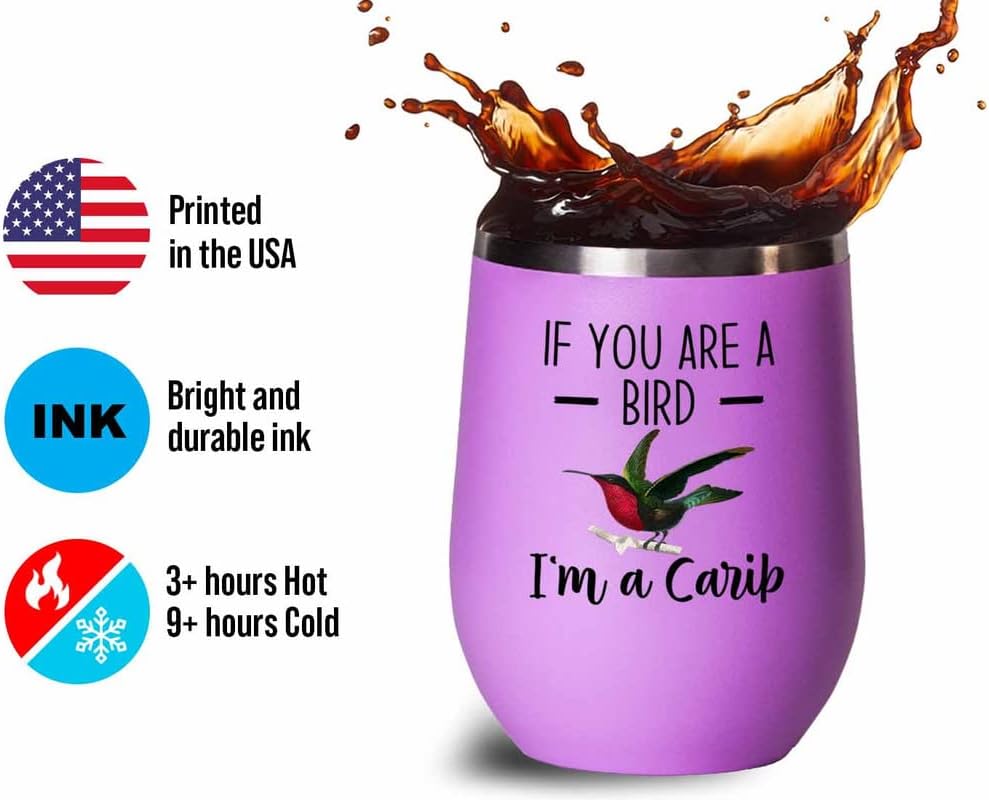 Bird Lover Pink Edition Wine Tumbler 12oz - Bird and Carib - Hummingbi