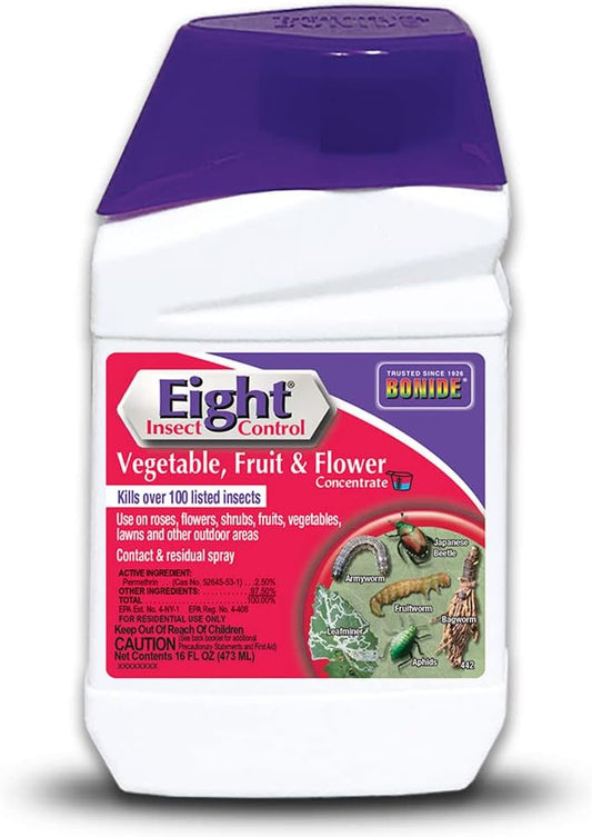 Bonide Eight Insect Control Vegetable, Fruit & Flower, 16 oz Concentrate Long Lasting Insecticide for Beetles and More