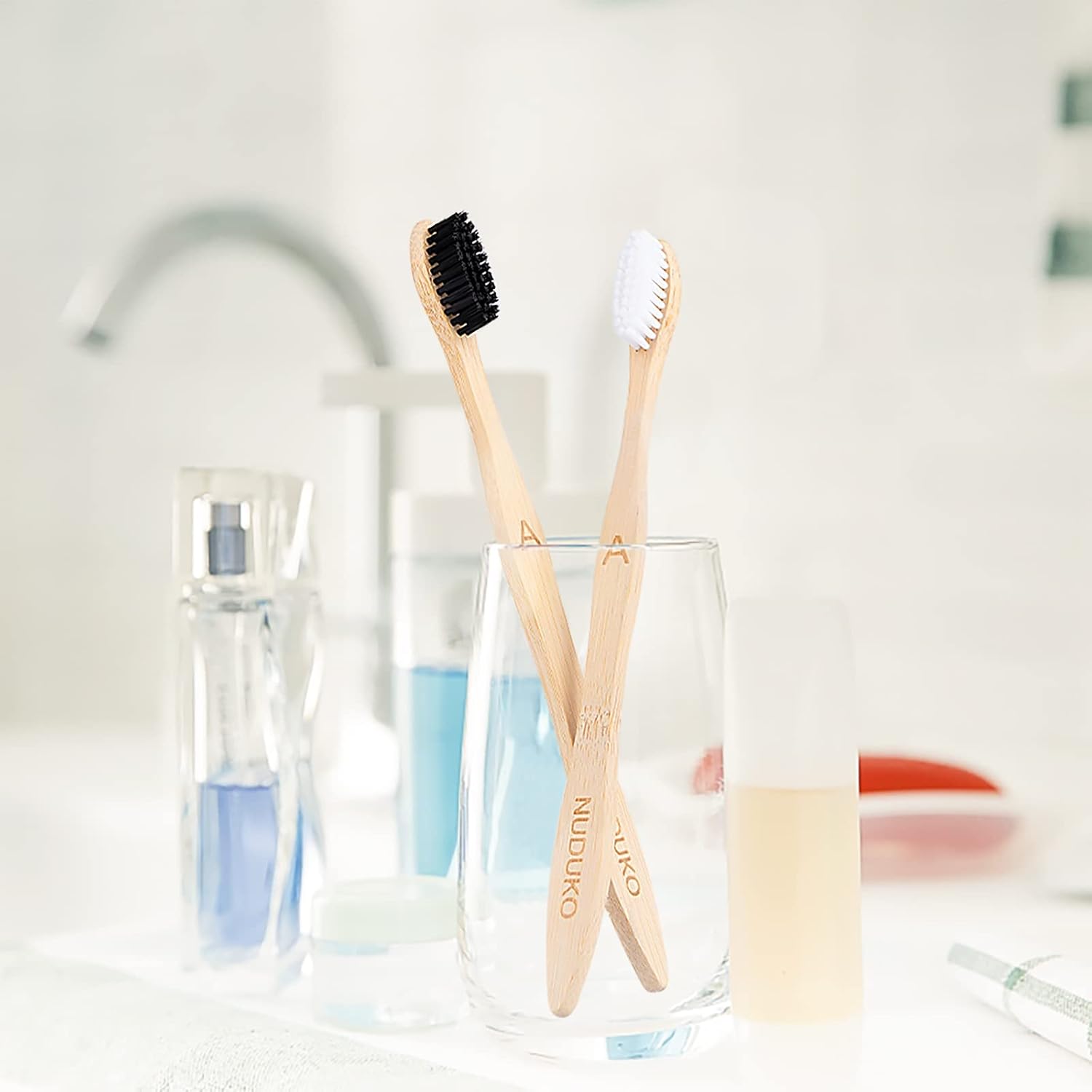 Bamboo Toothbrushes Biodegradable Toothbrush 10 Pack - Eco-Friendly, N