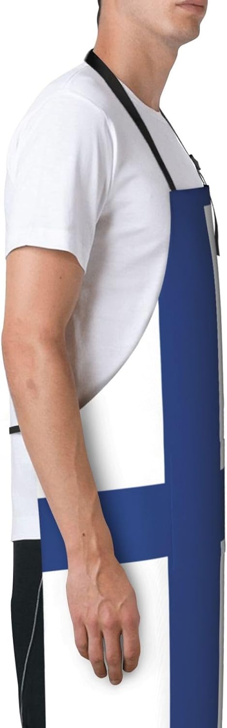 Finnish flag Print 28 x 33in Waterproof Apron with Pockets Fashionable Versatile Smock for Baking
