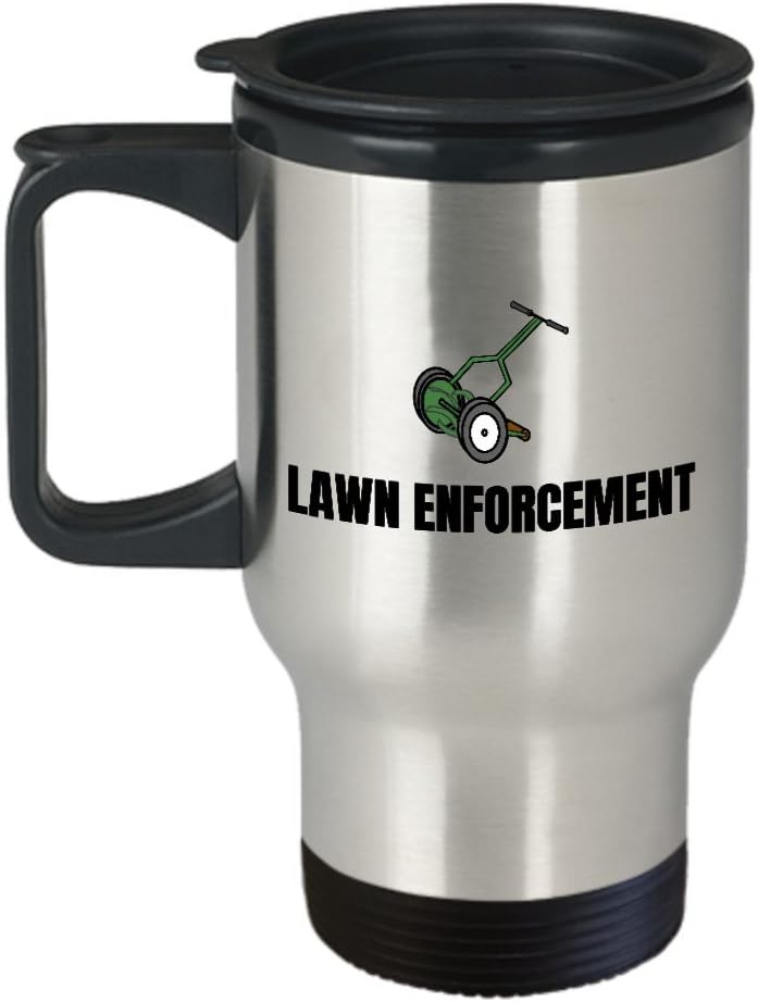 Lawn Care, Gardening Gift - Funny Suburban Garden Travel Mug - Lawn Enforcement