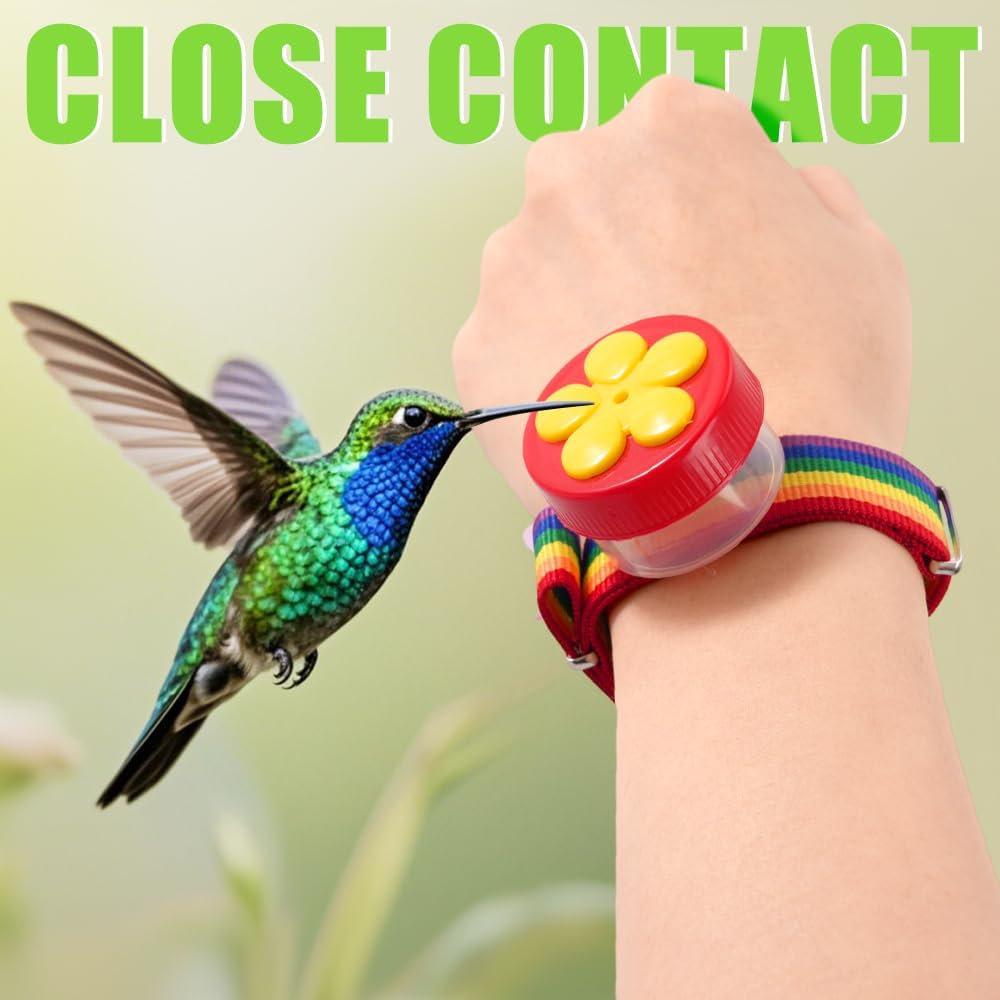 Hummingbird Wrist Feeder Set, Hummingbird Hand Feeders with Adjustable Strap & Cleaning Brush Mini Ring Feeders for Outdoor Supplies
