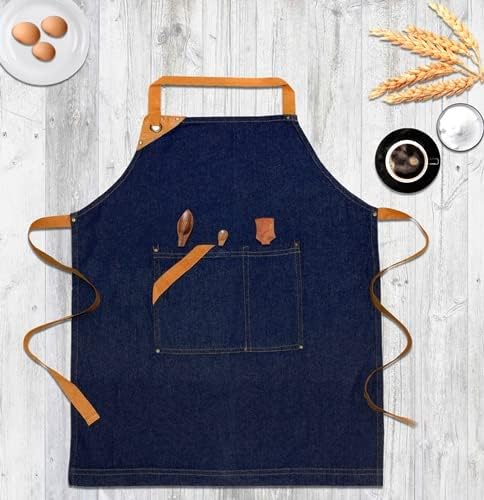 100% Cotton Denim Kitchen Apron with Pocket and Adjustable Neck with L
