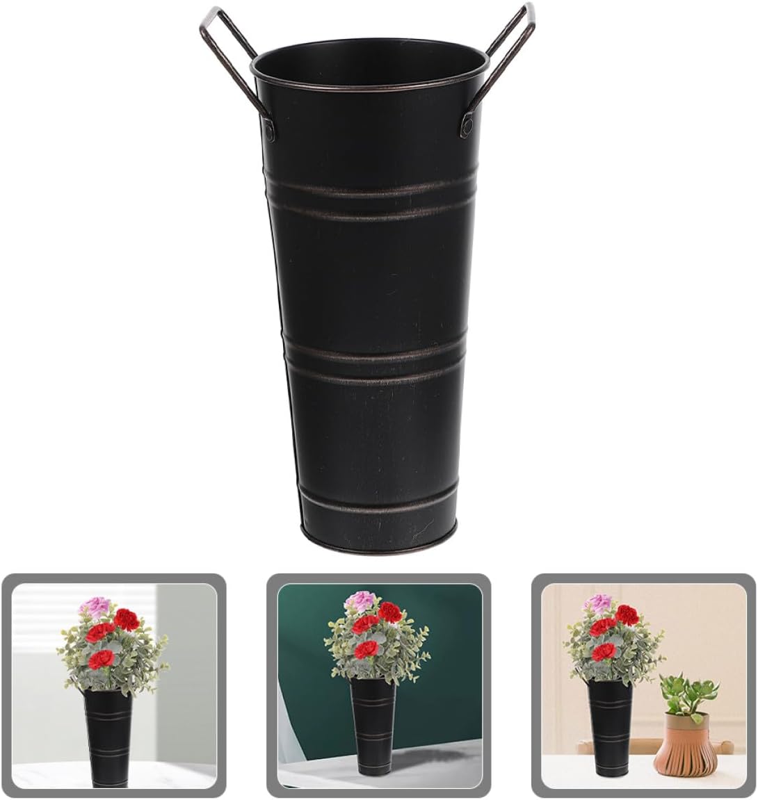 Milisten Vintage Metal Flower Bucket Vase 18.5x31x13cm Iron Planter Ru